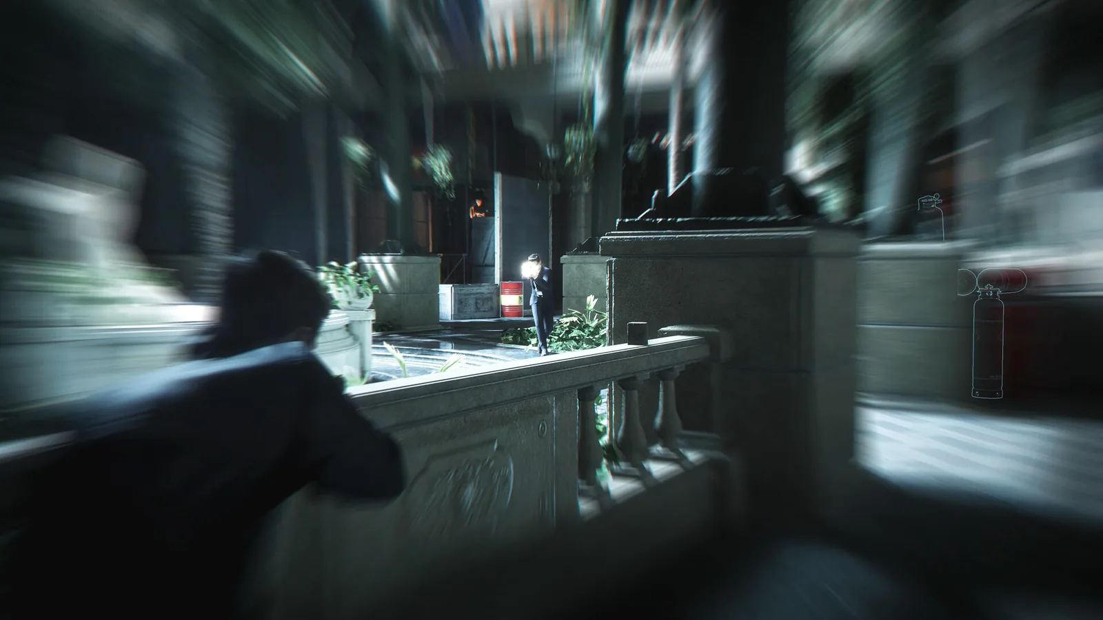 Official 007 First Light screenshot showing Bond using the Q-Lens view near an electronic control panel